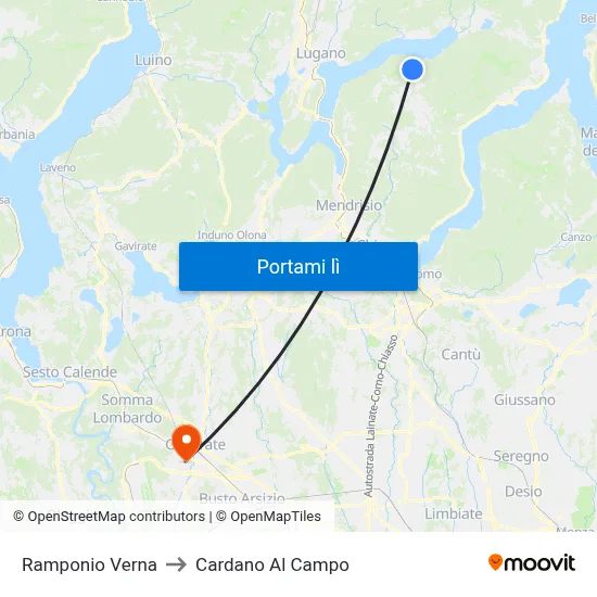 Ramponio Verna to Cardano Al Campo map
