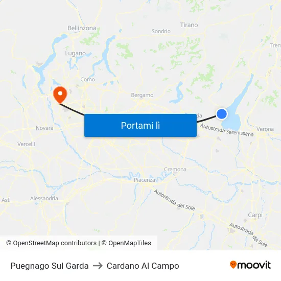 Puegnago Sul Garda to Cardano Al Campo map