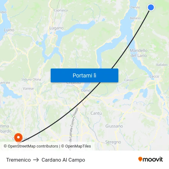 Tremenico to Cardano Al Campo map