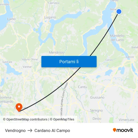 Vendrogno to Cardano Al Campo map