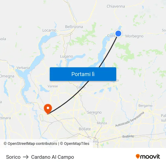 Sorico to Cardano Al Campo map