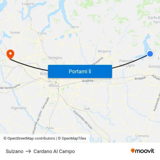Sulzano to Cardano Al Campo map