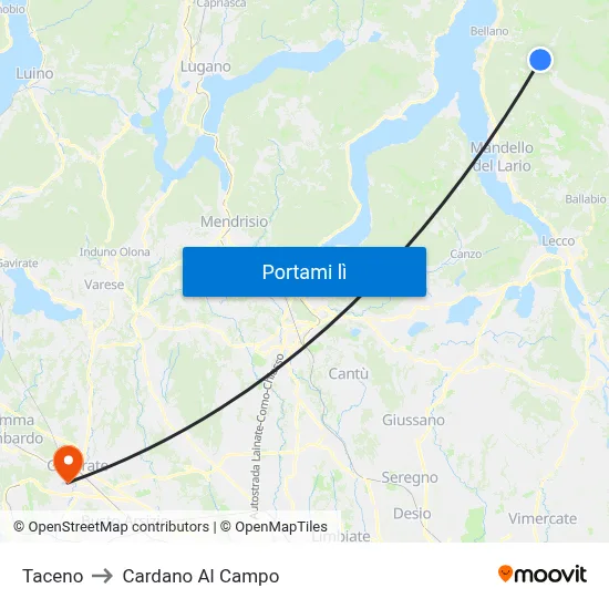 Taceno to Cardano Al Campo map