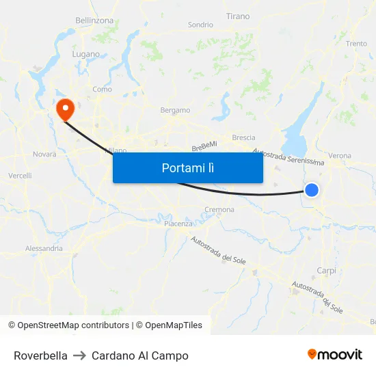 Roverbella to Cardano Al Campo map