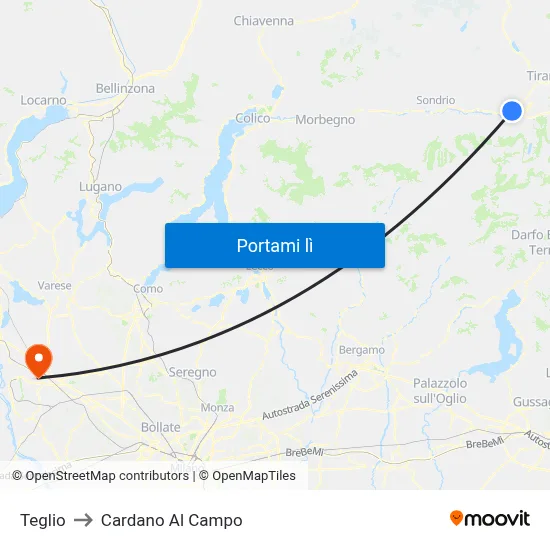 Teglio to Cardano Al Campo map