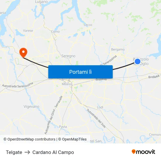 Telgate to Cardano Al Campo map