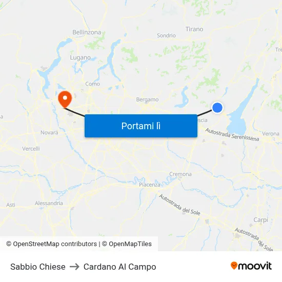 Sabbio Chiese to Cardano Al Campo map