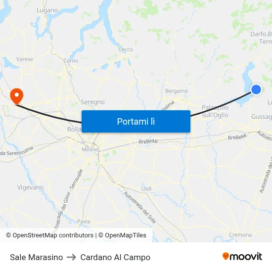 Sale Marasino to Cardano Al Campo map