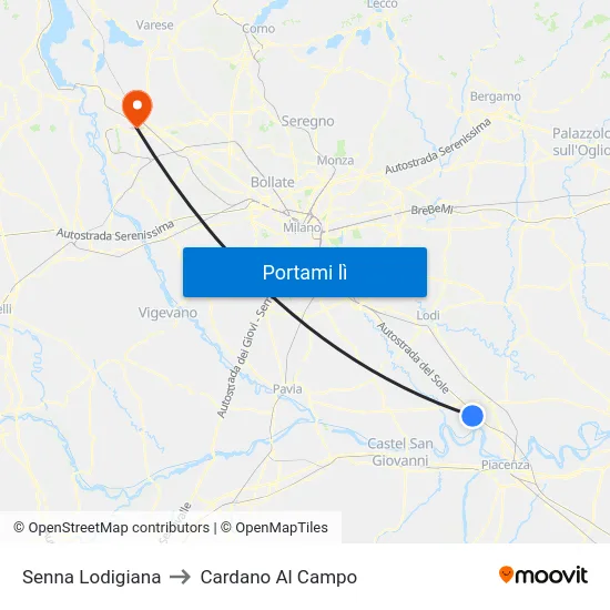 Senna Lodigiana to Cardano Al Campo map
