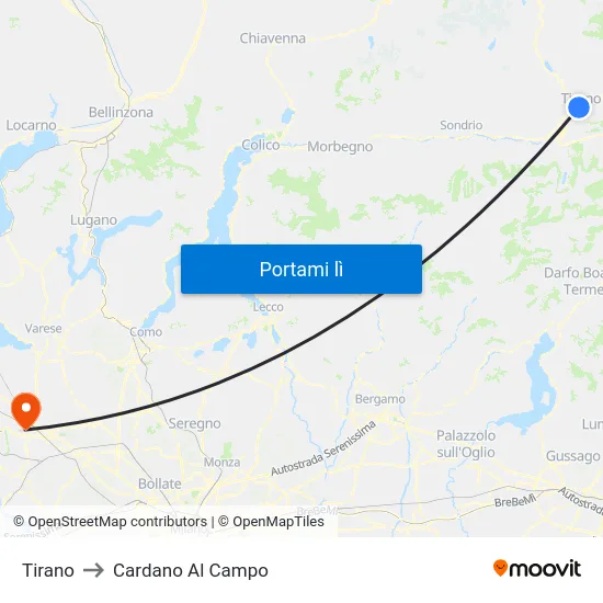 Tirano to Cardano Al Campo map