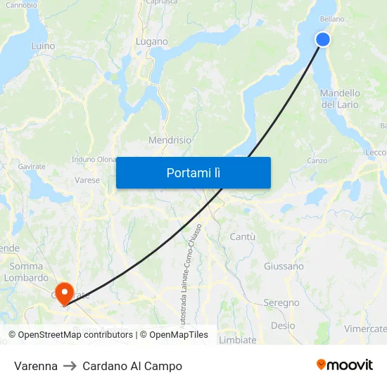 Varenna to Cardano Al Campo map