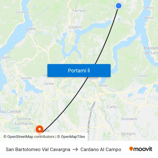 San Bartolomeo Val Cavargna to Cardano Al Campo map
