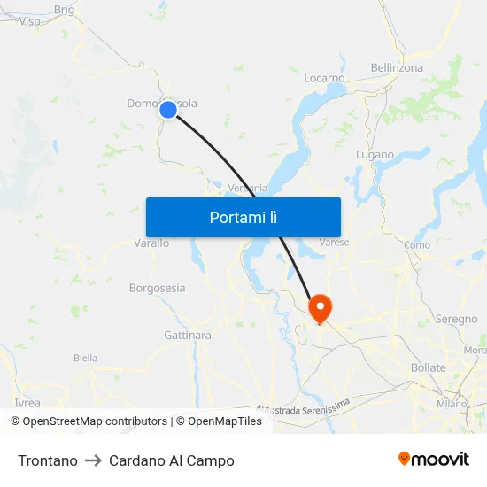 Trontano to Cardano Al Campo map
