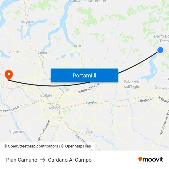 Pian Camuno to Cardano Al Campo map
