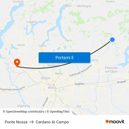 Ponte Nossa to Cardano Al Campo map