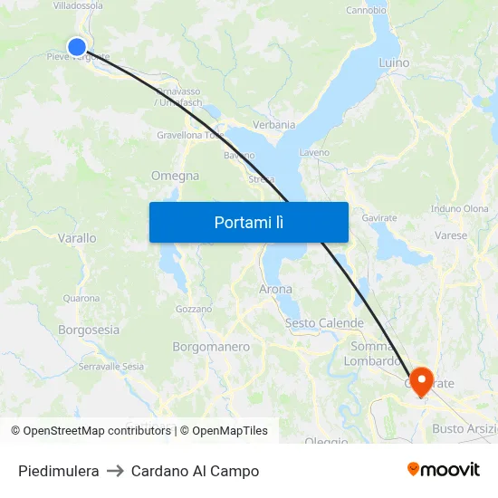 Piedimulera to Cardano Al Campo map