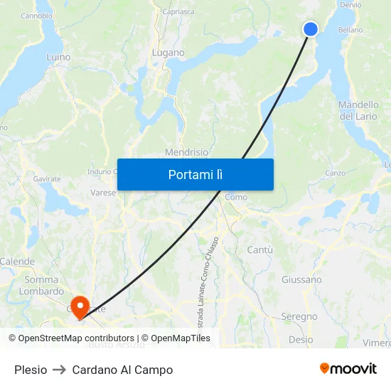 Plesio to Cardano Al Campo map