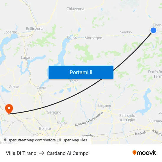 Villa Di Tirano to Cardano Al Campo map
