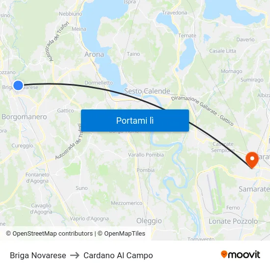 Briga Novarese to Cardano Al Campo map