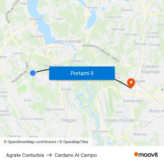 Agrate Conturbia to Cardano Al Campo map