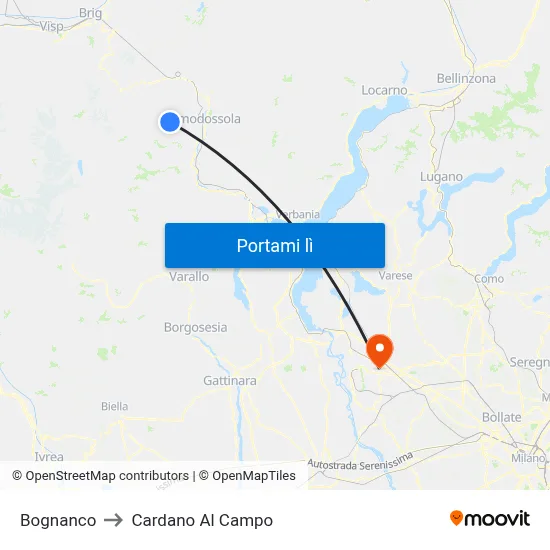 Bognanco to Cardano Al Campo map