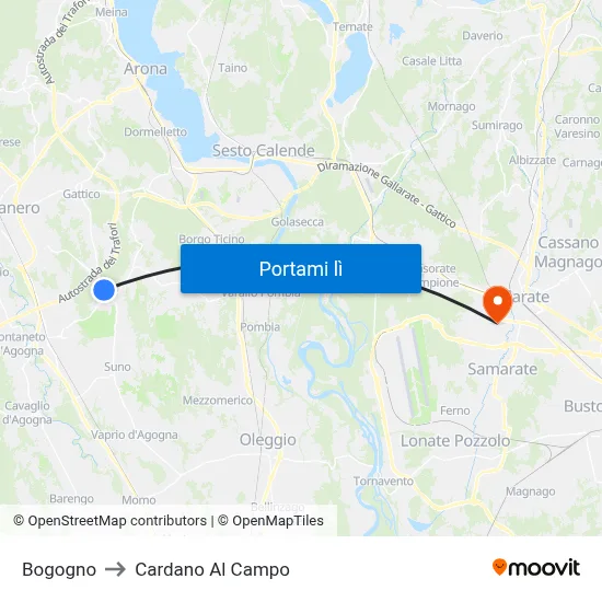 Bogogno to Cardano Al Campo map