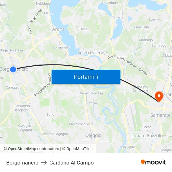 Borgomanero to Cardano Al Campo map