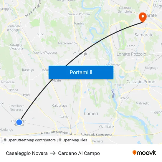 Casaleggio Novara to Cardano Al Campo map