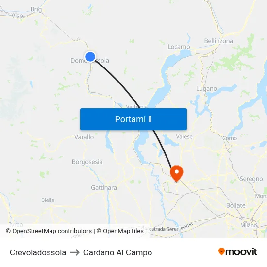 Crevoladossola to Cardano Al Campo map