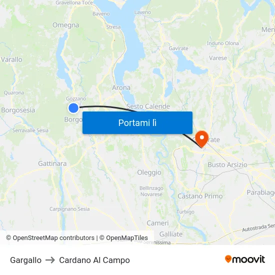 Gargallo to Cardano Al Campo map
