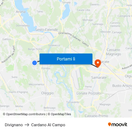 Divignano to Cardano Al Campo map