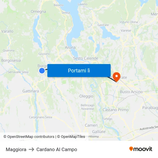 Maggiora to Cardano Al Campo map