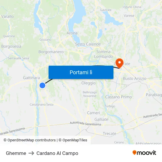 Ghemme to Cardano Al Campo map