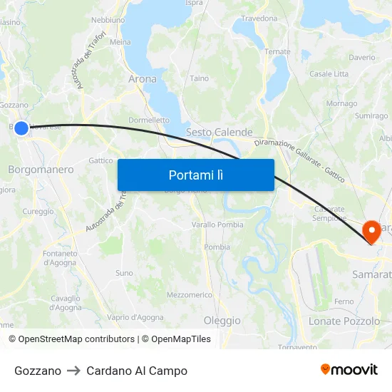 Gozzano to Cardano Al Campo map