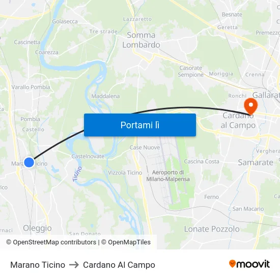 Marano Ticino to Cardano Al Campo map
