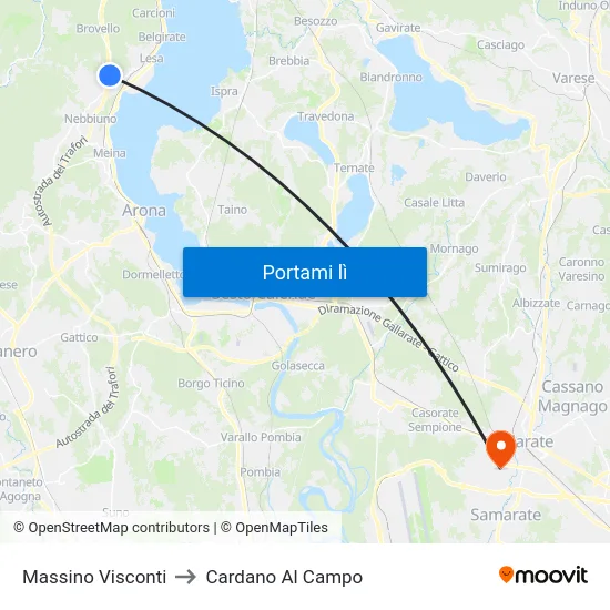 Massino Visconti to Cardano Al Campo map