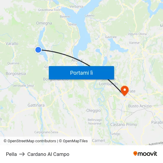 Pella to Cardano Al Campo map