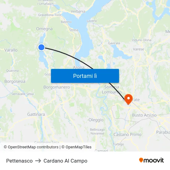 Pettenasco to Cardano Al Campo map