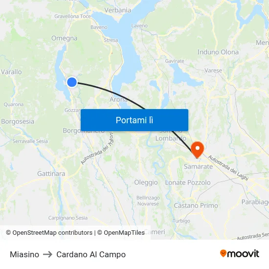 Miasino to Cardano Al Campo map