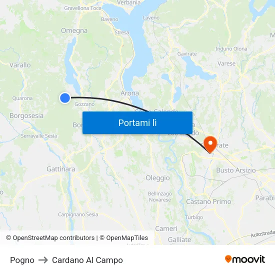 Pogno to Cardano Al Campo map