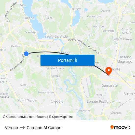Veruno to Cardano Al Campo map