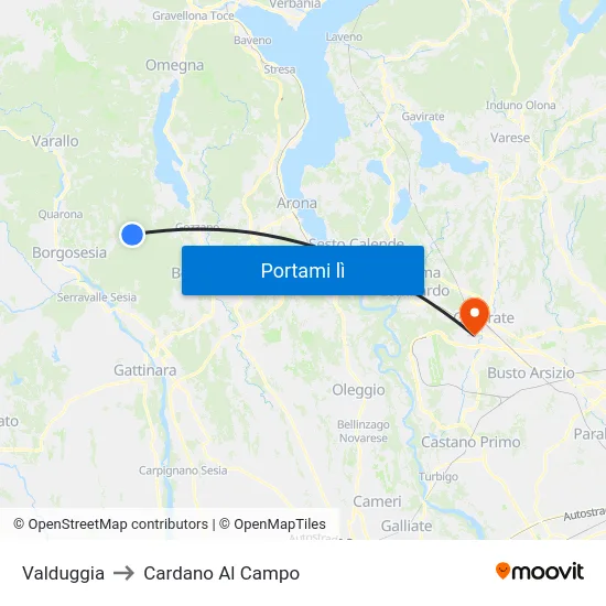 Valduggia to Cardano Al Campo map