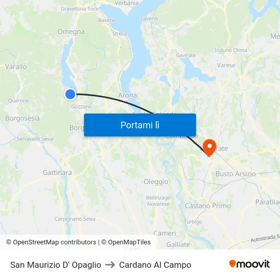 San Maurizio D' Opaglio to Cardano Al Campo map