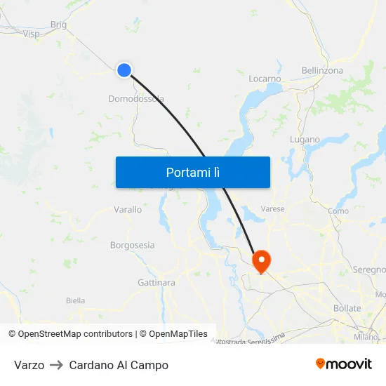 Varzo to Cardano Al Campo map