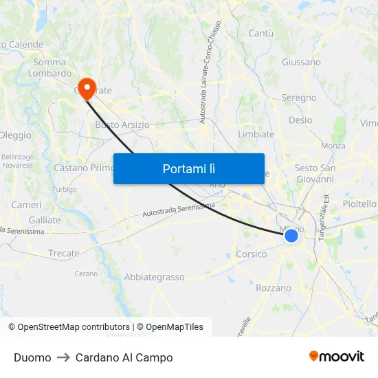 Duomo to Cardano Al Campo map
