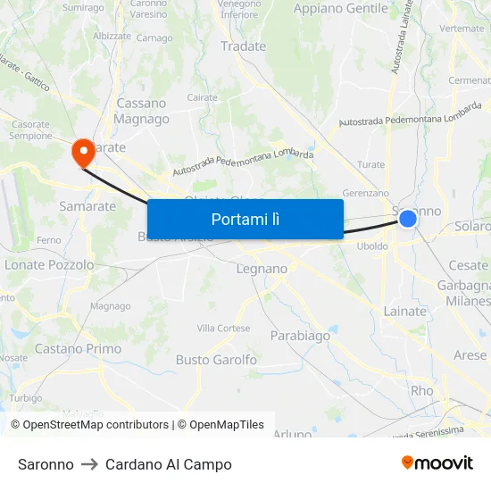 Saronno to Cardano Al Campo map
