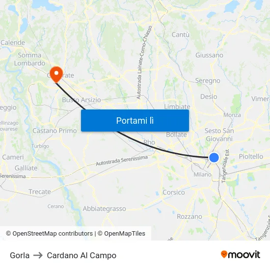 Gorla to Cardano Al Campo map