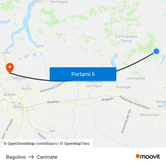 Bagolino to Carimate map