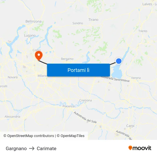 Gargnano to Carimate map