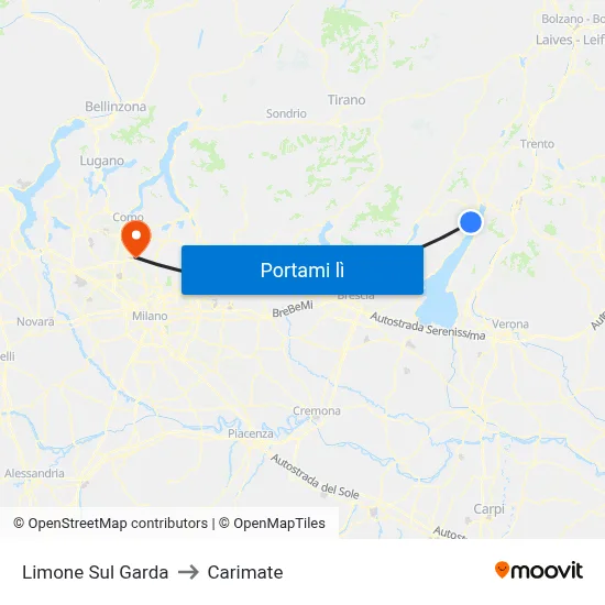 Limone Sul Garda to Carimate map